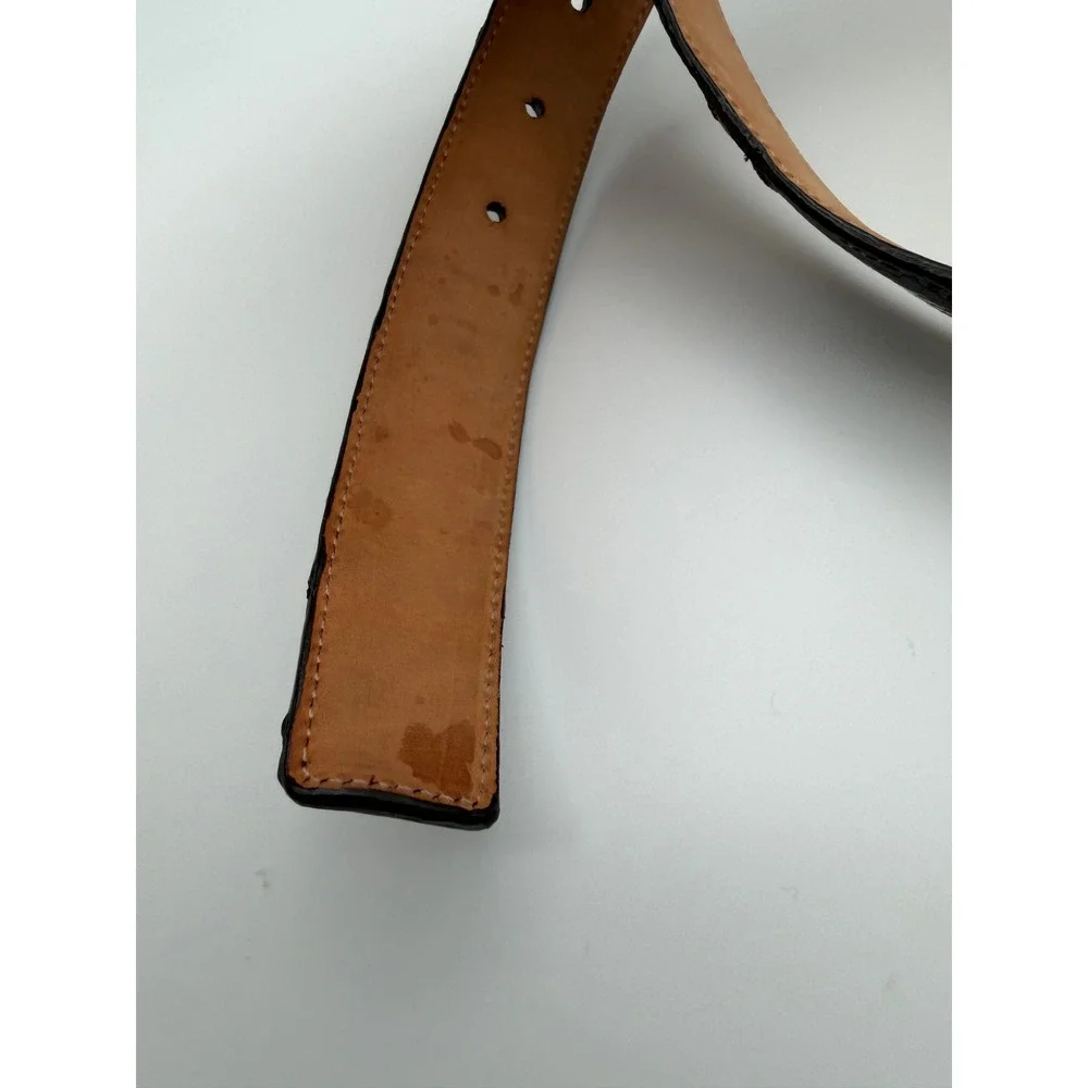 Exotic Lizard Ostrich Skin Belt Mens 38 Brown Patchwork Leather Mexico 8993